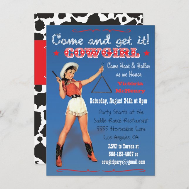 Cowgirl Western Bachelorette / Brautparty Einladun Einladung (Vorne/Hinten)