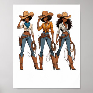 Cowgirl Western Country Texas Rodeo Black African Poster