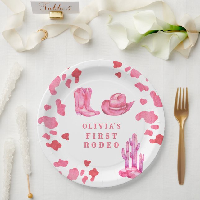 Cowgirl Western First Rodeo Geburtstagsparty Pappteller (Hochzeit)