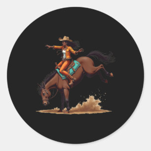 Cowgirl Western Rodeo Melanin History Texas Junete Runder Aufkleber