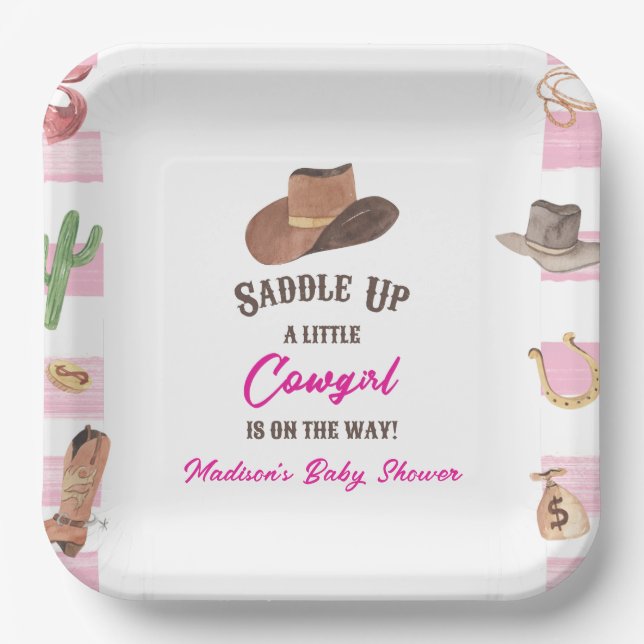 Cowgirl Western Rodeo Wild West Baby Dusche Pappteller (Vorderseite)