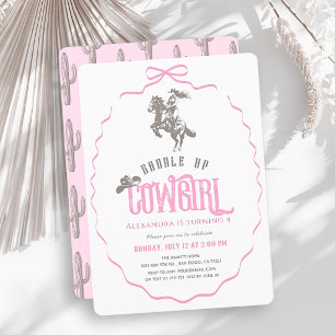 Cowgirl Western `Rosa Schleife Mädchen Geburtstag Einladung