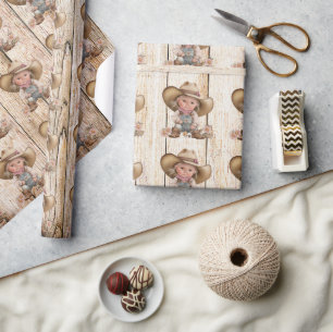 Cowgirl Western Weiße Holzkörnchen rustikales Mädc Geschenkpapier