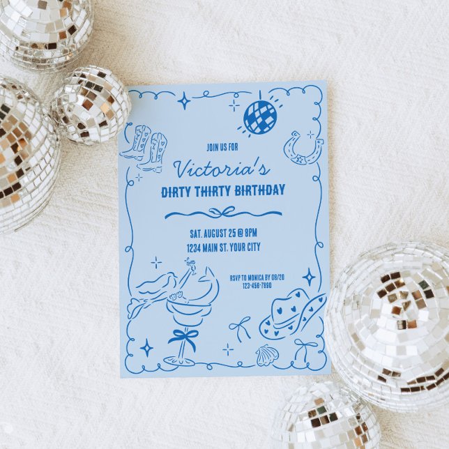 Cowgirl Whimsical Geburtstag Einladung (Whimsical Doodle Coastal Cowgirl Birthday Invite)