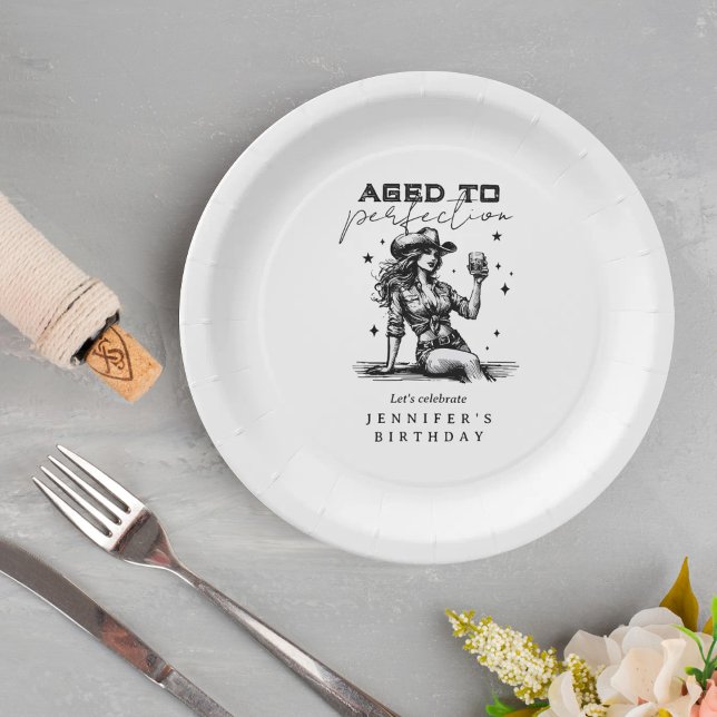 Cowgirl White Aged to Perfection Birthday Party  Pappteller (Von Creator hochgeladen)