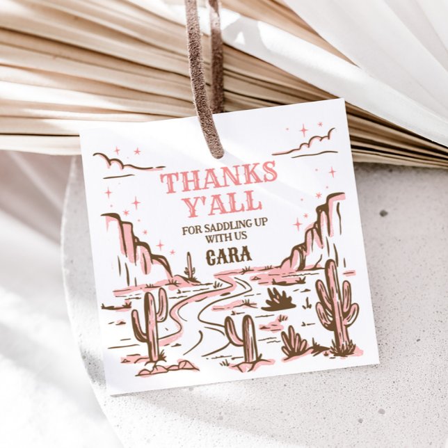 Cowgirl Wild West Rodeo Birthday Party Square Geschenkanhänger (Cowgirl Rodeo Birthday Party Square Favor Tags)