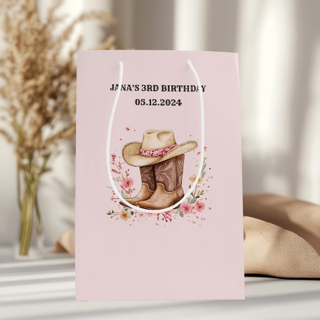 Cowgirl-Wildblumen Bash Birthday Pink | Western Mittlere Geschenktüte (Von Creator hochgeladen)