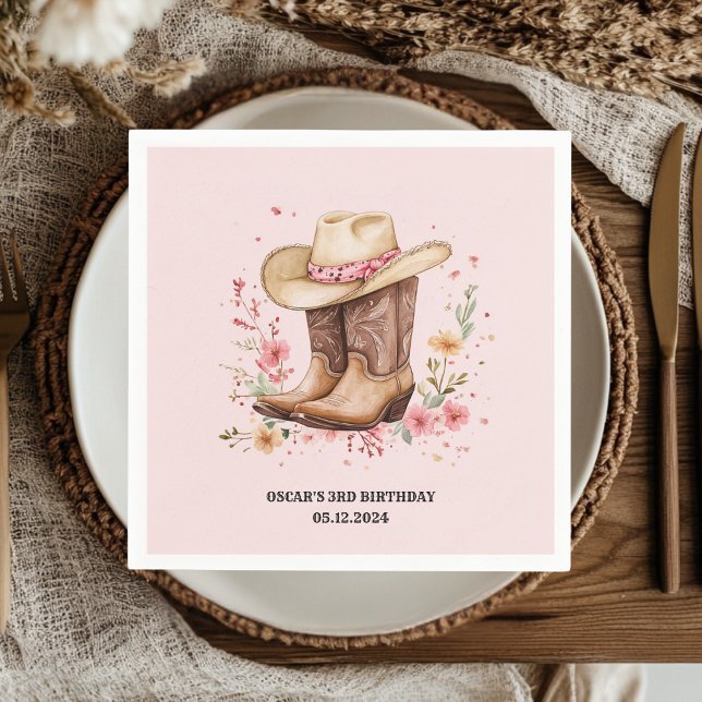 Cowgirl Wildblumen Bash Birthday Pink Western Serviette (Von Creator hochgeladen)