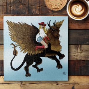 Cowgirl Winged Lion Fantasy Red Puzzle