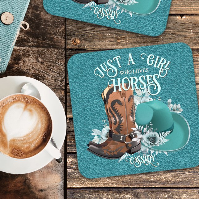 Cowgirl zitiert türkisfarbene Lederschuhe Getränkeuntersetzer (Cowgirl quote turquoise leather cowboy boots hat beverage coaster)