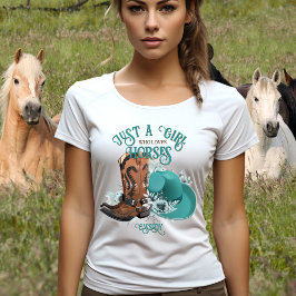 Cowgirl zitiert türkisfarbene Lederschuhe T-Shirt