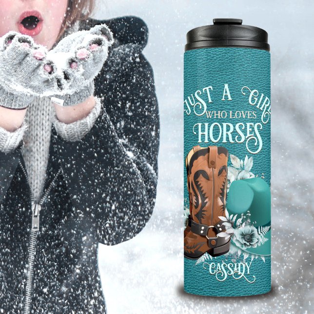 Cowgirl zitiert türkisfarbene Lederschuhe Thermosbecher (Cowgirl quote turquoise leather cowboy boots hat thermal tumbler)