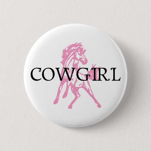 Cowgirlbronc-Pferd (rosa Pferdeversion) Button (Vorderseite)