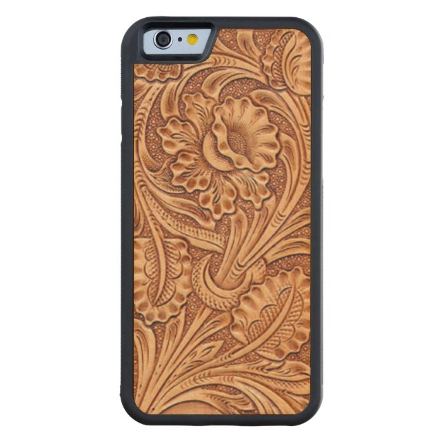 Cowgirlmodesüdwestliches Blumenleder Carved Wood iPhone Hülle (Rückseite)