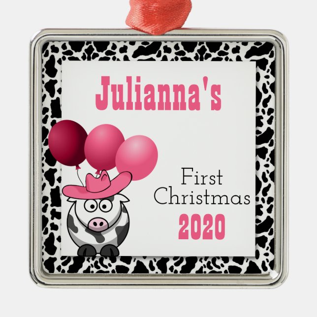 Cowgirl's 1st Christmas with Name Ornament Aus Metall (Vorne)