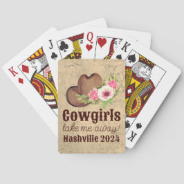 "Cowgirls nehmen mich weg", rustikal, rosa, floral Spielkarten