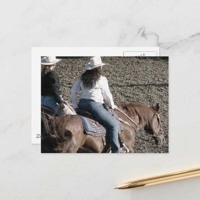 Cowgirls on a Rodeo Horses Postkarte (Vorderseite/Rückseite Beispiel)