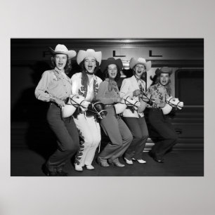 Cowgirls, Schwarz und Weiß, altes Vintage-Foto Poster