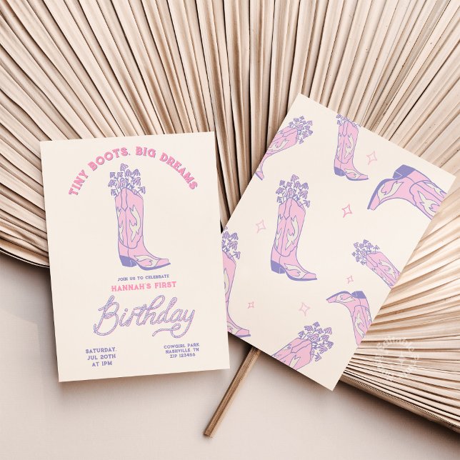 Cowgirls zum Geburtstag Einladung Tiny stimuliert  (Cowgirs Birthday Invitation Tiny Boots Big Dreams)