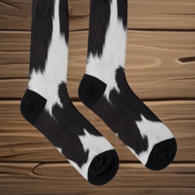 Cowhide Black White  Socks Socken (Step into comfort and style with our Cowhide Black White Socks. Perfect for cozy days at home)