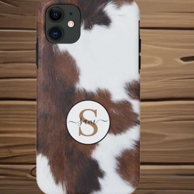 Cowhide Brown White Monogram Case-Mate iPhone C Case-Mate iPhone Hülle (Protect your iPhone in style with the Cowhide Brown White Monogram Case-Mate case)