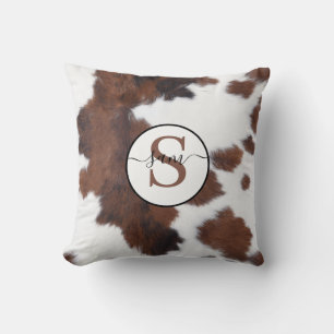 Cowhide Brown White Monogram Kissen Pilze