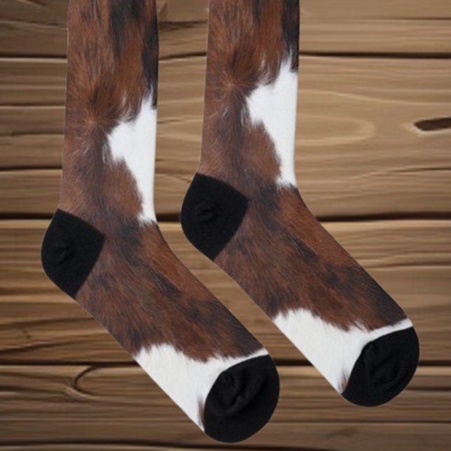 Cowhide Brown White  Socken (Step into comfort with our Cowhide Brown White Socks. Perfect for cozy days at home  )