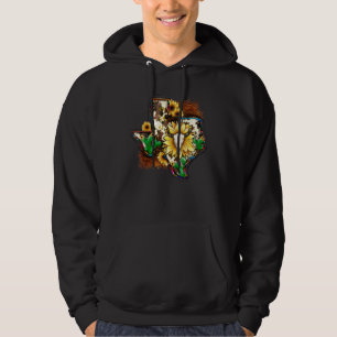 Cowhide Bull Skull Sonnenblume Texas Karte Western Hoodie