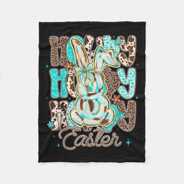 Cowhide Leopard Blue Turquoise Howdy Easter Rabbit Fleecedecke (Vorderseite)