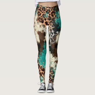 Cowhide Leopard Print Türkis Frauen Leggings