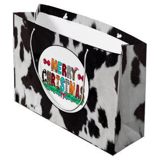 Cowhide Schwarz-weiß frohe Weihnachten Große Gesch Geschenktüte