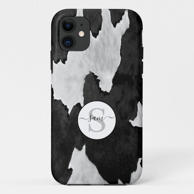 Cowhide Schwarz-weiß Monogram Case-Mate iPhone Hülle (Rückseite)