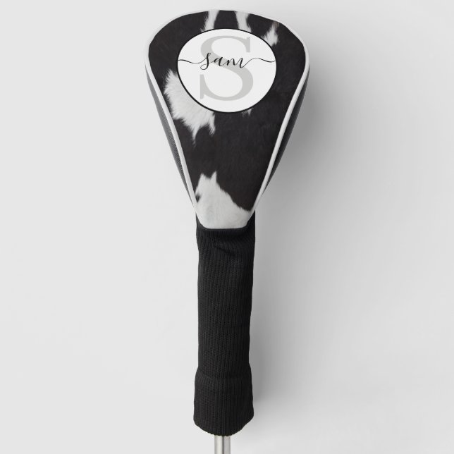 Cowhide Schwarz-weiße Monogram Golf Head Cover Golf Headcover (Vorderseite)
