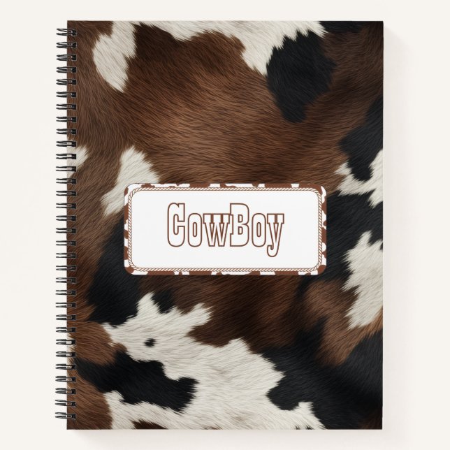 Cowhide Spiral Notebook – Western Cow Print Custom Notizbuch (Vorderseite)