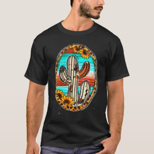 Cowhide Texas Cactus Serape Western Rodeo Cowgirl T-Shirt