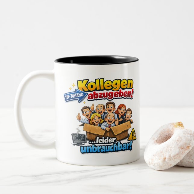 Coworkers for Sale – Funny Office Design Zweifarbige Tasse (Mit Donut)