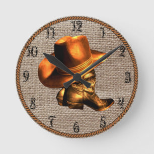 COWOY HAT UND BOOTS RUNDE WANDUHR
