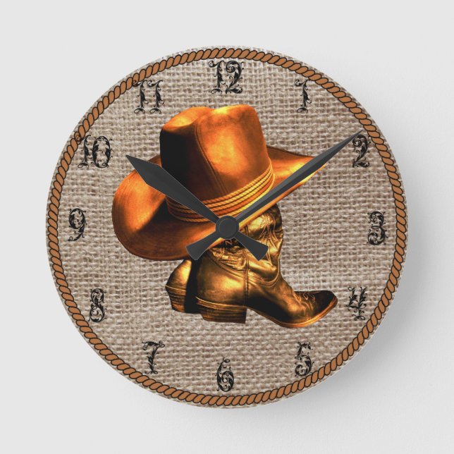 COWOY HAT UND BOOTS RUNDE WANDUHR (Vorderseite)