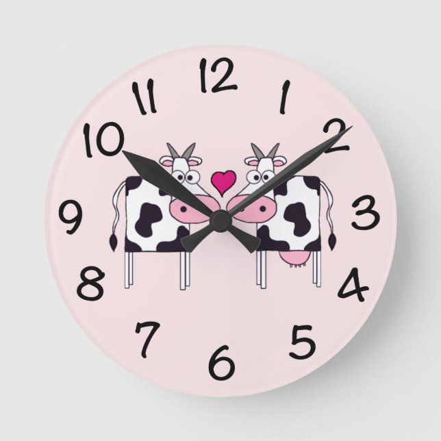 Cows in Love Runde Wanduhr (Vorderseite)