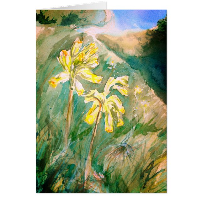 Cowslips Primula veris auf einer Grasbank-Karte (Vorne)