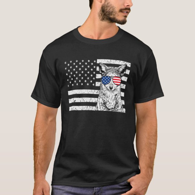 Coyote 4th of July Animal US American Flag Wolf Pa T-Shirt (Vorderseite)