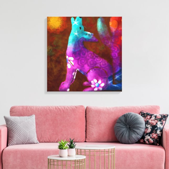 Coyote Abstrakt Art Saguaro Cactus Desert Brown Leinwanddruck (Insitu (Wohnzimmer))