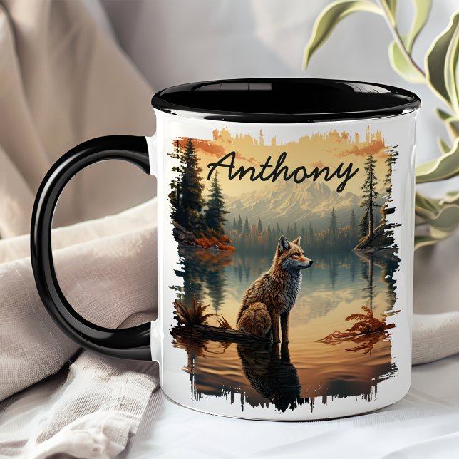 Coyote bei Sunrise Lake Reflection Tasse (Von Creator hochgeladen)