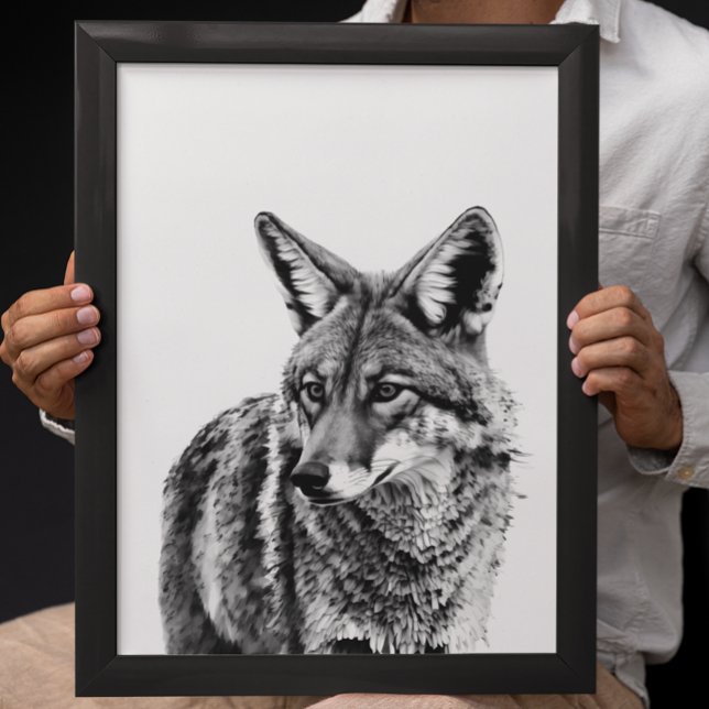 Coyote Head Portrait Schwarz-weiß Poster (Von Creator hochgeladen)