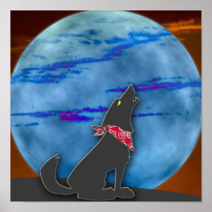 COYOTE HOWLING AUF DEM BLAUEN MOND POSTER