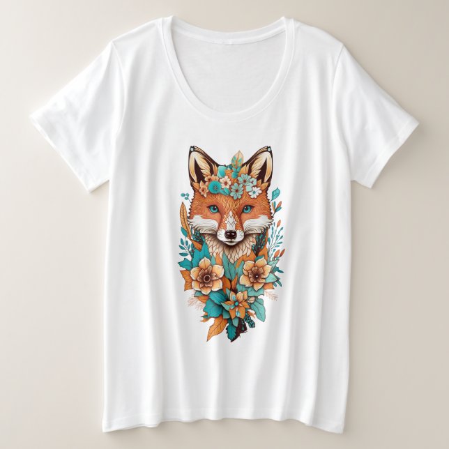 Coyote in Fower Große Größe T-Shirt (Design vorne)