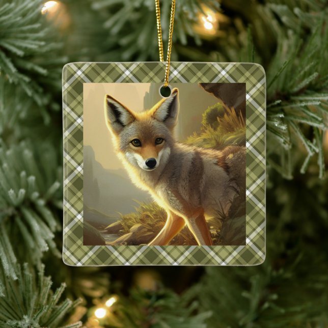 Coyote Pup Wildlife Portrait Personalisiert Keramikornament (Baum)