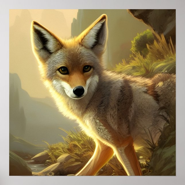 Coyote Pup Wildlife Portrait Poster (Vorne)