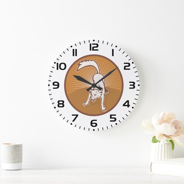 Coyote Retro Sunset Vintag Wilderness Große Wanduhr (Von Creator hochgeladen)