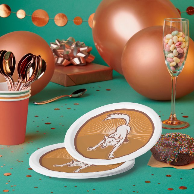 Coyote Retro Sunset Vintag Wilderness Pappteller (Von Creator hochgeladen)